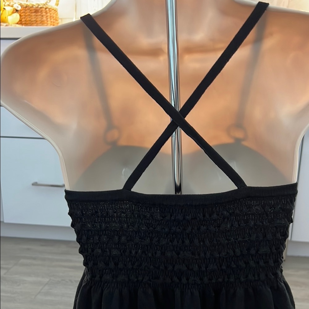 Michael Kors Black Smocked Camisole or mini dress Cotton Knot Top Babydoll - Picture 5 of 12